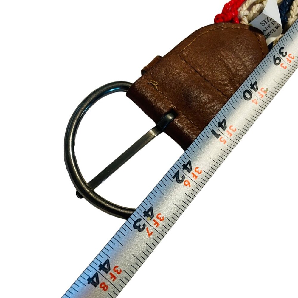 Vintage Woven Belt W/ Faux Leather Accents & D-Ring Buckle - Red White Blue - Si - Picture 7 of 12